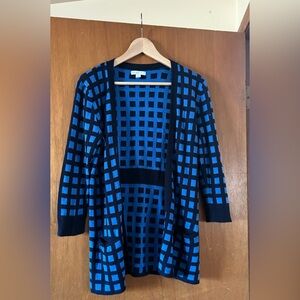 New York & Company Blue and Black Checkered Cardigan